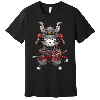 Japanese Samurai Cat Funny Parody Japanese Anime Premium T-Shirt