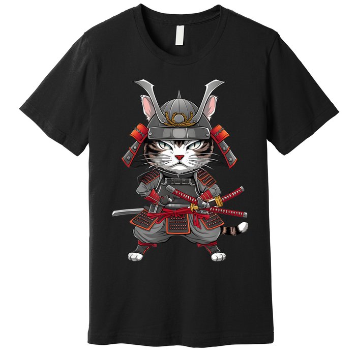 Japanese Samurai Cat Funny Parody Japanese Anime Premium T-Shirt