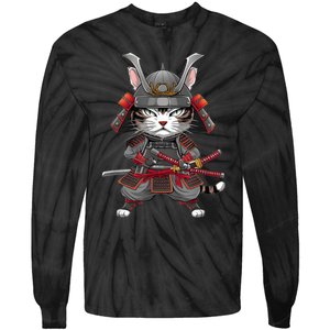 Japanese Samurai Cat Funny Parody Japanese Anime Tie-Dye Long Sleeve Shirt