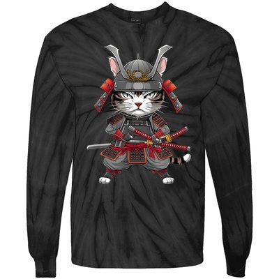 Japanese Samurai Cat Funny Parody Japanese Anime Tie-Dye Long Sleeve Shirt