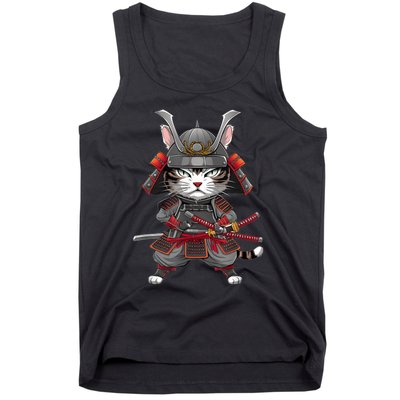 Japanese Samurai Cat Funny Parody Japanese Anime Tank Top