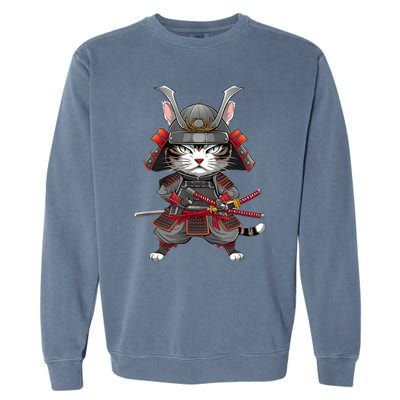 Japanese Samurai Cat Funny Parody Japanese Anime Garment-Dyed Sweatshirt