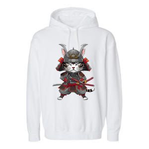 Japanese Samurai Cat Funny Parody Japanese Anime Garment-Dyed Fleece Hoodie