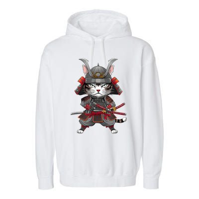 Japanese Samurai Cat Funny Parody Japanese Anime Garment-Dyed Fleece Hoodie