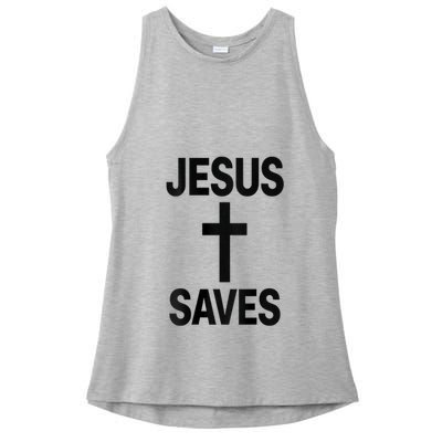 Jesus Saves Christian - Front And Back Design  Ladies PosiCharge Tri-Blend Wicking Tank