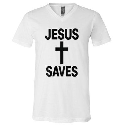 Jesus Saves Christian - Front And Back Design  V-Neck T-Shirt