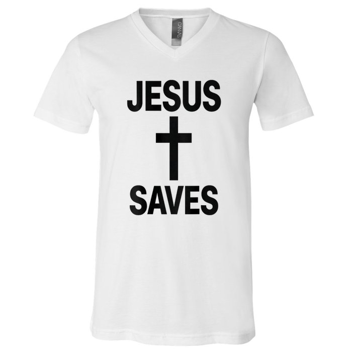 Jesus Saves Christian - Front And Back Design  V-Neck T-Shirt