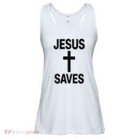 Jesus Saves Christian - Front And Back Design  Ladies Essential Flowy Tank