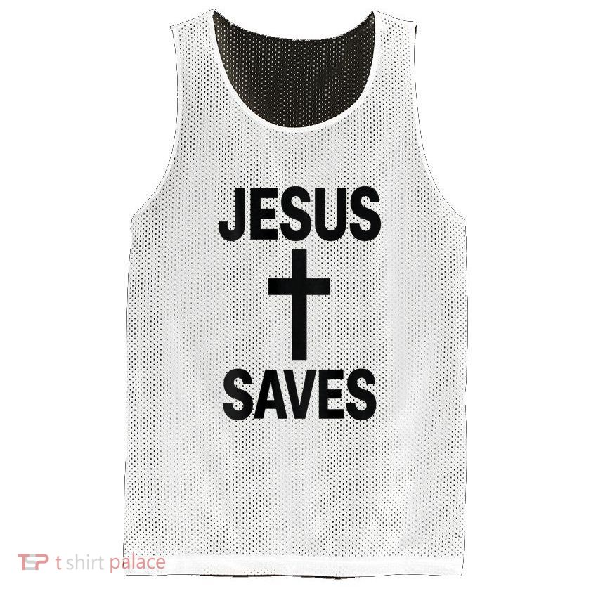 Jesus Saves Christian - Front And Back Design  Mesh Reversible Basketball Jersey Tank
