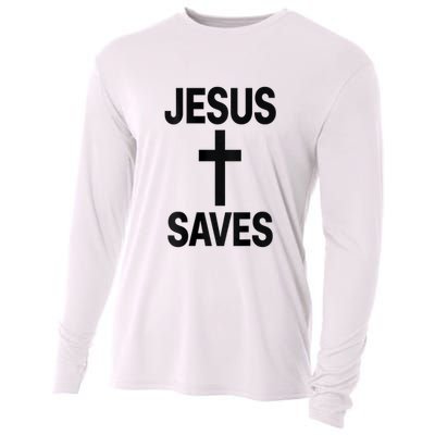 Jesus Saves Christian - Front And Back Design  Cooling Performance Long Sleeve Crew