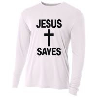 Jesus Saves Christian - Front And Back Design  Cooling Performance Long Sleeve Crew