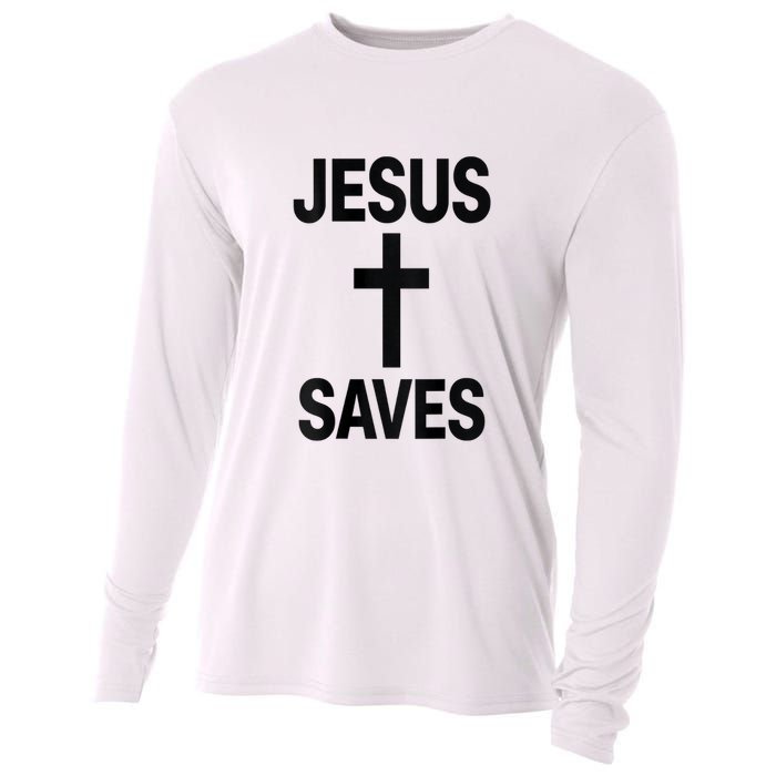 Jesus Saves Christian - Front And Back Design  Cooling Performance Long Sleeve Crew