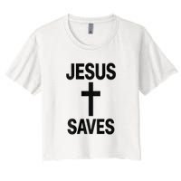 Jesus Saves Christian - Front And Back Design  Crop Top