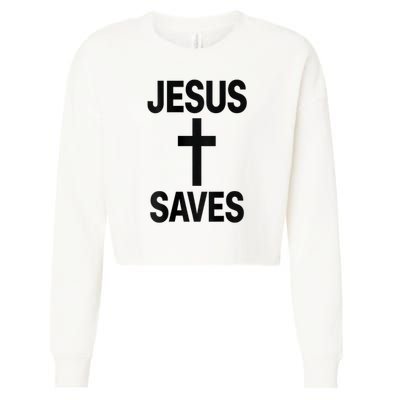 Jesus Saves Christian - Front And Back Design  Cropped Pullover Crew