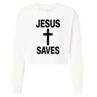 Jesus Saves Christian - Front And Back Design  Cropped Pullover Crew