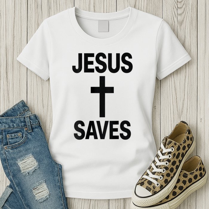Jesus Saves Christian - Front And Back Design  Womens T-Shirt