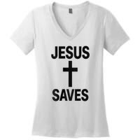 Jesus Saves Christian - Front And Back Design  Women's V-Neck T-Shirt