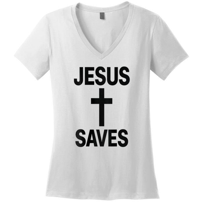 Jesus Saves Christian - Front And Back Design  Women's V-Neck T-Shirt