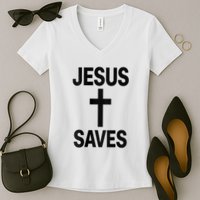 Jesus Saves Christian - Front And Back Design  Women's V-Neck T-Shirt