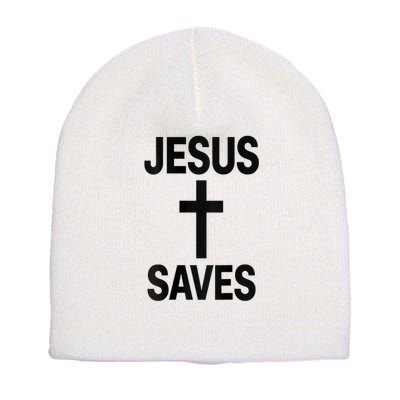 Jesus Saves Christian - Front And Back Design  Short Acrylic Beanie