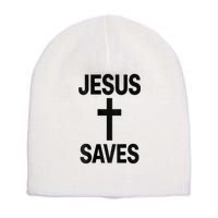 Jesus Saves Christian - Front And Back Design  Short Acrylic Beanie