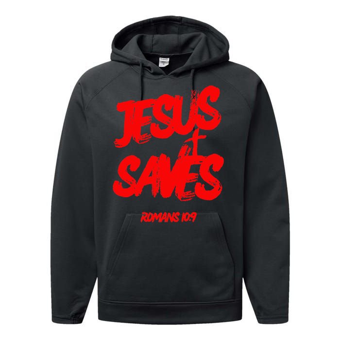 Jesus Saves Christian Faith Bold Red Letters And Cross Cute Performance Fleece Hoodie