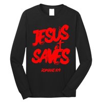 Jesus Saves Christian Faith Bold Red Letters And Cross Cute Long Sleeve Shirt