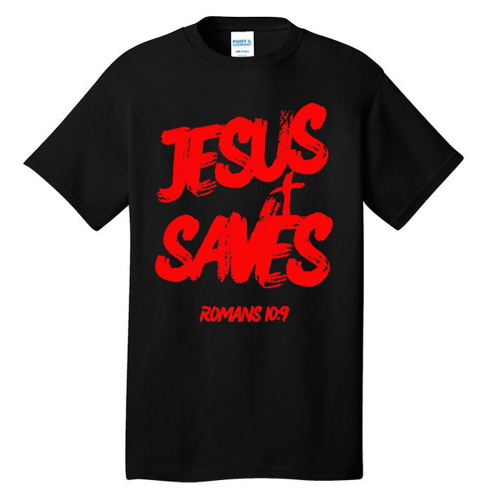 Jesus Saves Christian Faith Bold Red Letters And Cross Cute Tall T-Shirt