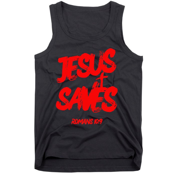 Jesus Saves Christian Faith Bold Red Letters And Cross Cute Tank Top