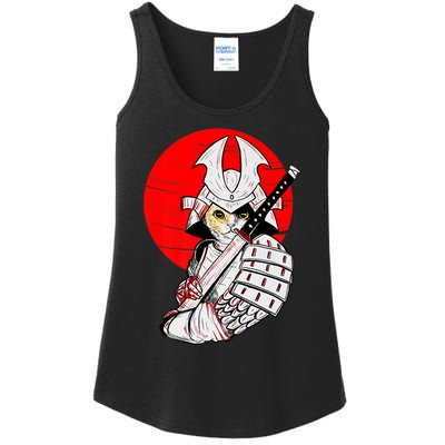 Japanese Samurai Cat Katana Japanese Bobtail Cat Anime Ladies Essential Tank