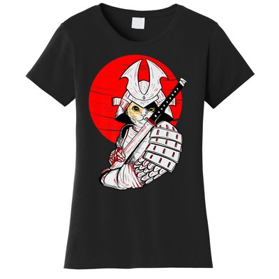 Japanese Samurai Cat Katana Japanese Bobtail Cat Anime Women's T-Shirt