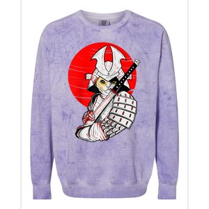 Japanese Samurai Cat Katana Japanese Bobtail Cat Anime Raglan Colorblast Crewneck Sweatshirt