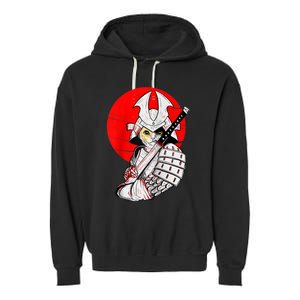 Japanese Samurai Cat Katana Japanese Bobtail Cat Anime Raglan Garment-Dyed Fleece Hoodie