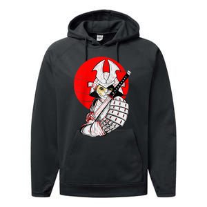 Japanese Samurai Cat Katana Japanese Bobtail Cat Anime Raglan Performance Fleece Hoodie