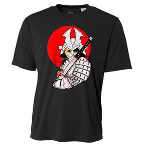 Japanese Samurai Cat Katana Japanese Bobtail Cat Anime Raglan Cooling Performance Crew T-Shirt