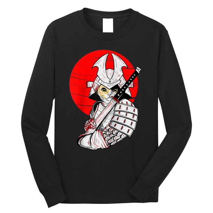 Japanese Samurai Cat Katana Japanese Bobtail Cat Anime Raglan Long Sleeve Shirt