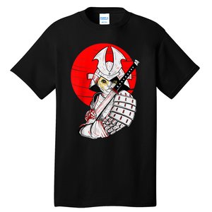 Japanese Samurai Cat Katana Japanese Bobtail Cat Anime Raglan Tall T-Shirt