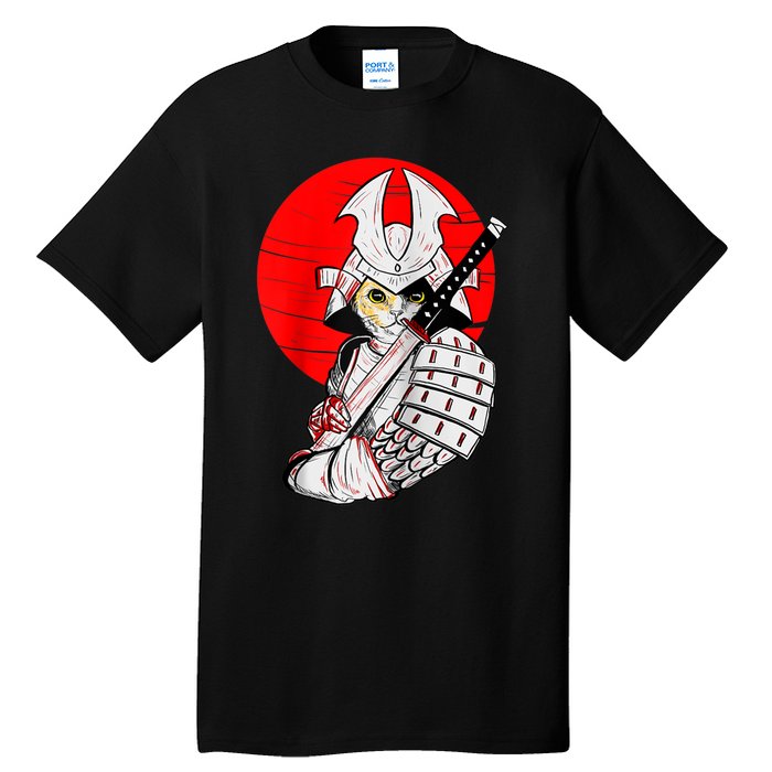 Japanese Samurai Cat Katana Japanese Bobtail Cat Anime Raglan Tall T-Shirt