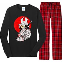 Japanese Samurai Cat Katana Japanese Bobtail Cat Anime Raglan Long Sleeve Pajama Set