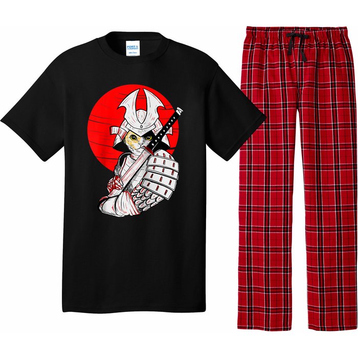 Japanese Samurai Cat Katana Japanese Bobtail Cat Anime Raglan Pajama Set