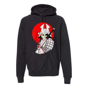 Japanese Samurai Cat Katana Japanese Bobtail Cat Anime Raglan Premium Hoodie