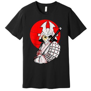 Japanese Samurai Cat Katana Japanese Bobtail Cat Anime Raglan Premium T-Shirt