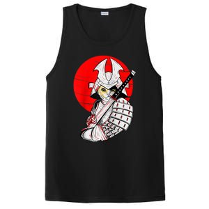 Japanese Samurai Cat Katana Japanese Bobtail Cat Anime Raglan PosiCharge Competitor Tank