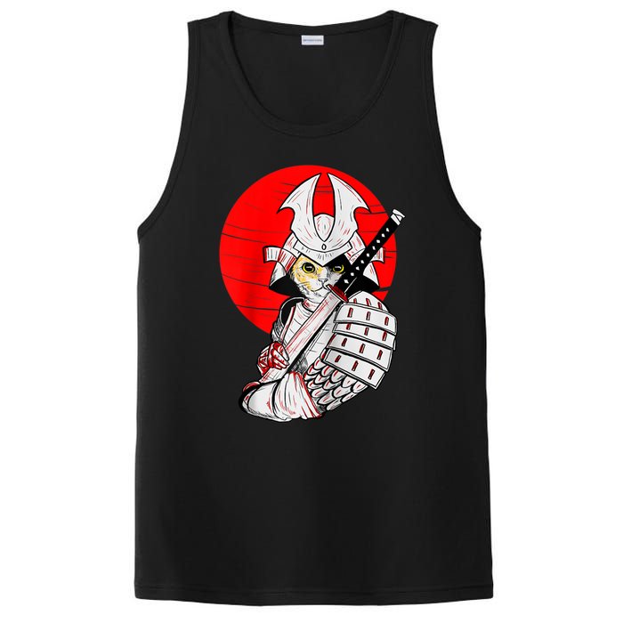 Japanese Samurai Cat Katana Japanese Bobtail Cat Anime Raglan PosiCharge Competitor Tank