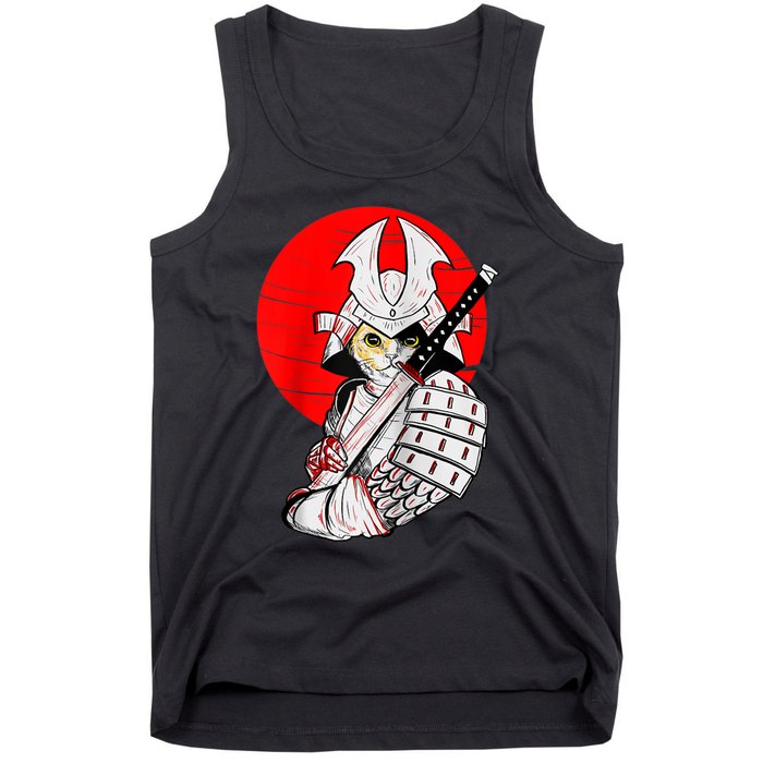 Japanese Samurai Cat Katana Japanese Bobtail Cat Anime Raglan Tank Top