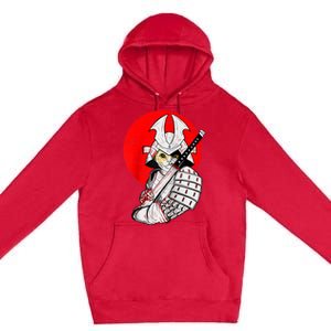 Japanese Samurai Cat Katana Japanese Bobtail Cat Anime Raglan Premium Pullover Hoodie