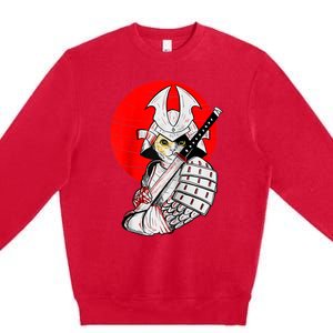 Japanese Samurai Cat Katana Japanese Bobtail Cat Anime Raglan Premium Crewneck Sweatshirt