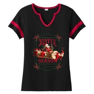 Joyful Season Christmas Season Santa And Elves Ladies Halftime Notch Neck Tee