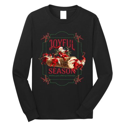 Joyful Season Christmas Season Santa And Elves Long Sleeve Shirt