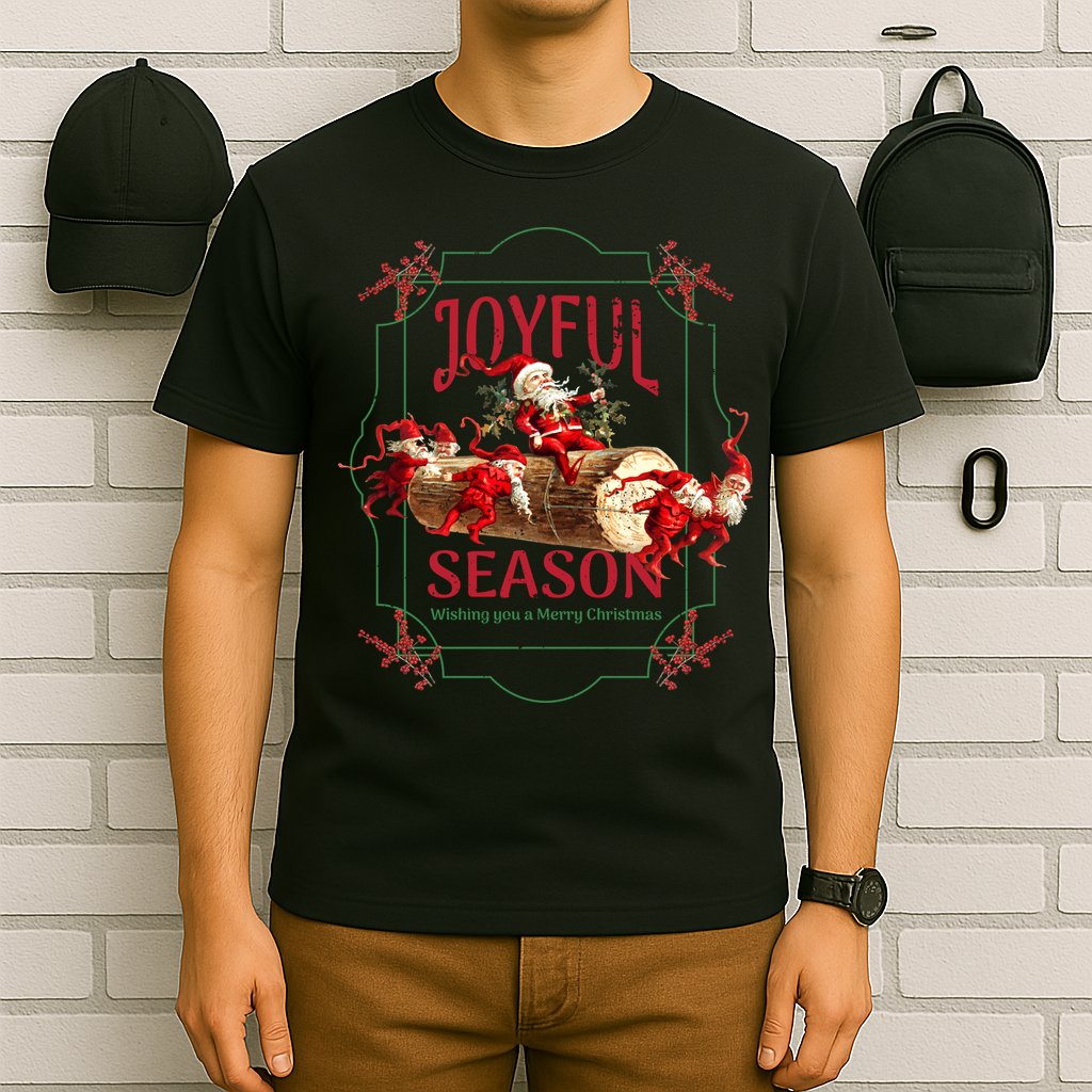 Joyful Season Christmas Season Santa And Elves T-Shirt